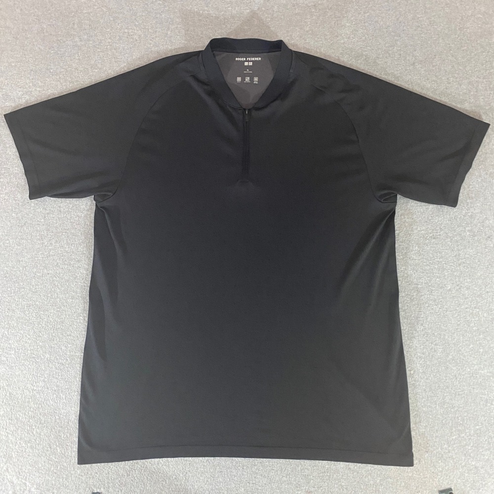 Uniqlo Roger Federer Mens XL Black Dry-EX 1/4 Zip Tennis Shirt